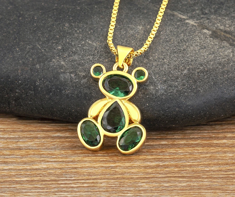 AIBEF Cute Bear 6 Colors Crystal Pendant Women Necklace Fashion Korean Jewelry Exquisite Girl Birthday Party Children's Day Gift