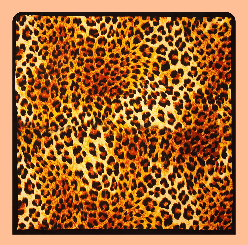 53cm 100% reine Seide Bandana Frauen Haar Schal Leopard Top natürliche Seide Quadrat Stirnband Blume Halstuch Bulk Sale Luxus Geschenk – Detail 6