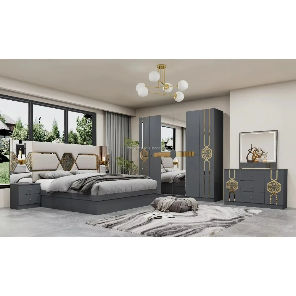 Customized Luxury Modern Wooden Bedroom Set – King/Queen Bed with Storage 3