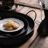 European Retro Round Iron Plate with Handle Metal Vintage Bread Tray Home Decoration Garden Restaurant Table Photographing 3