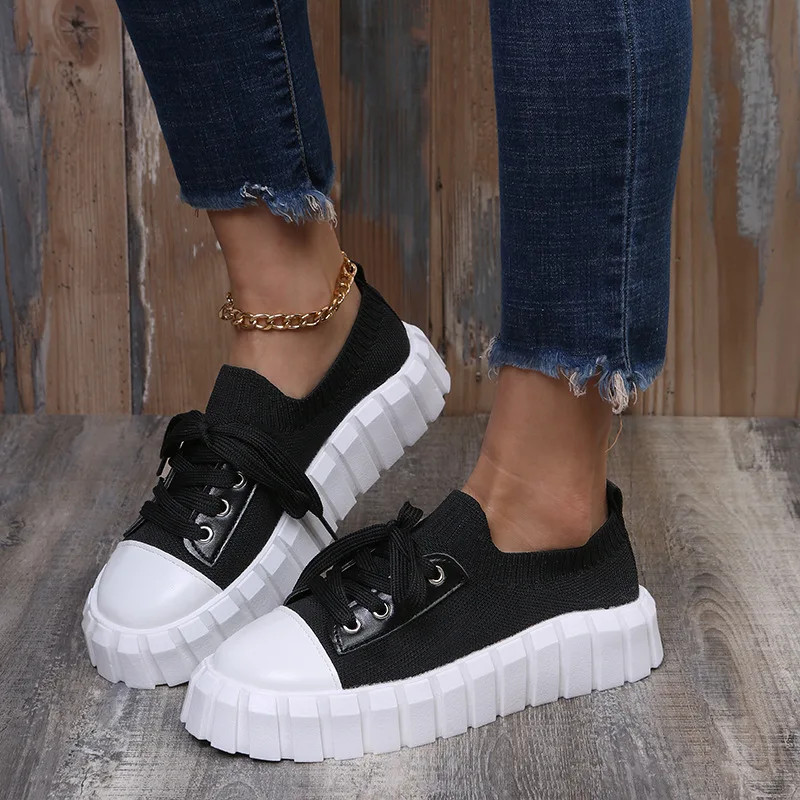 2022 New Spring Platform Sneakers Women Casual Breathable Sport Shoes Lace-up Loafers Ladies Red Sneakers Outdoor Running Shoes