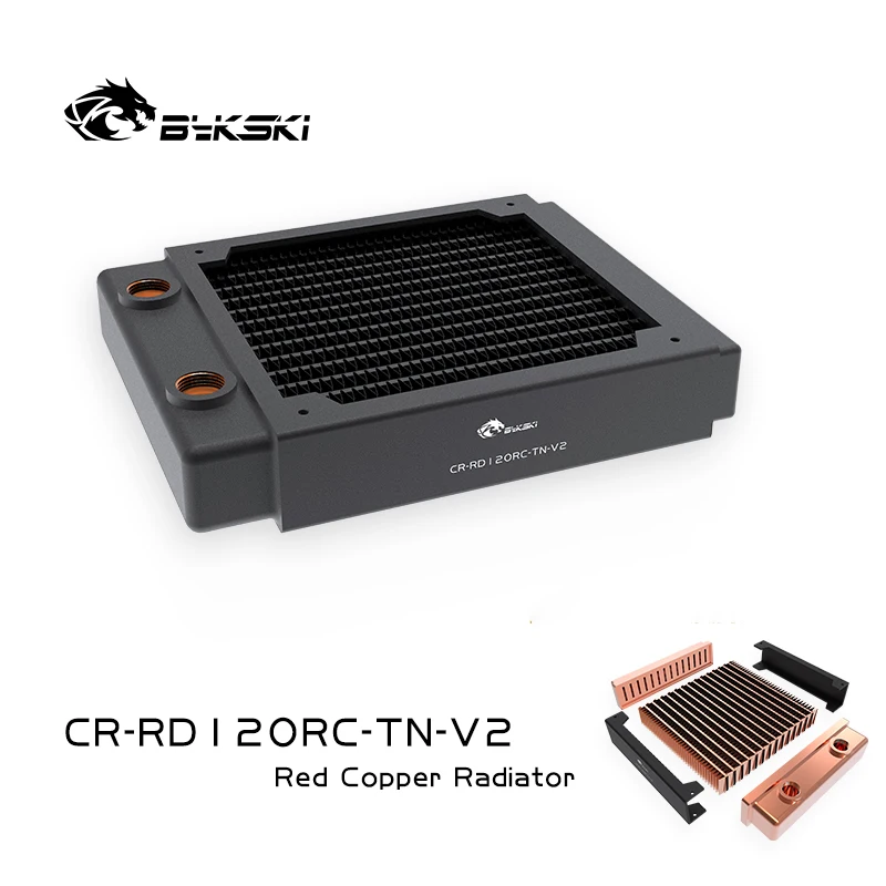 Bykski-radiador Fino com Suporte de Cobre Vermelho 120 mm Fan 240 mm 360 mm 480 mm 14 Fpi 120 mm Fan Water Cooling Liquild Cooler Row 30 mm - Imagem 4