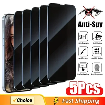 5 Pezzi Pellicola Protettiva Privacy a Copertura Totale per iPhone 16 11 12 13 14 Pro Max Mini, Vetro Anti-spia 8K per iPhone 15 17 PRO XR XS MAX