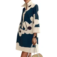 Yeezzi Floral Printed Elegant Evening Dresses For Women 2025 NEW Long Sleeves Loose Urban H-line Lapel Shirts Mini Dress - Image 3