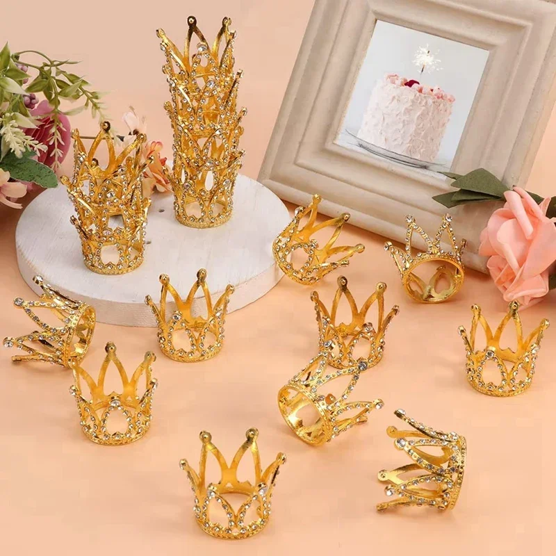 6 Mini Corone Dorate Per Torte – Topper Con Strass E Perle, Decorazioni Per Dolci, Principessa, Matrimonio