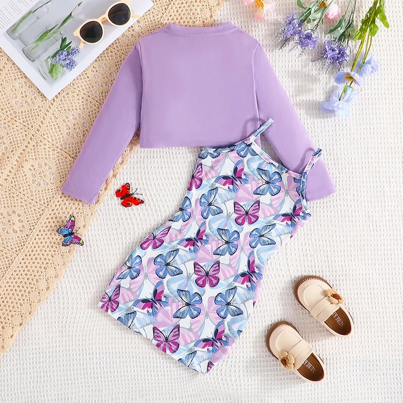 Girl's Butterfly Print Dress Set 2