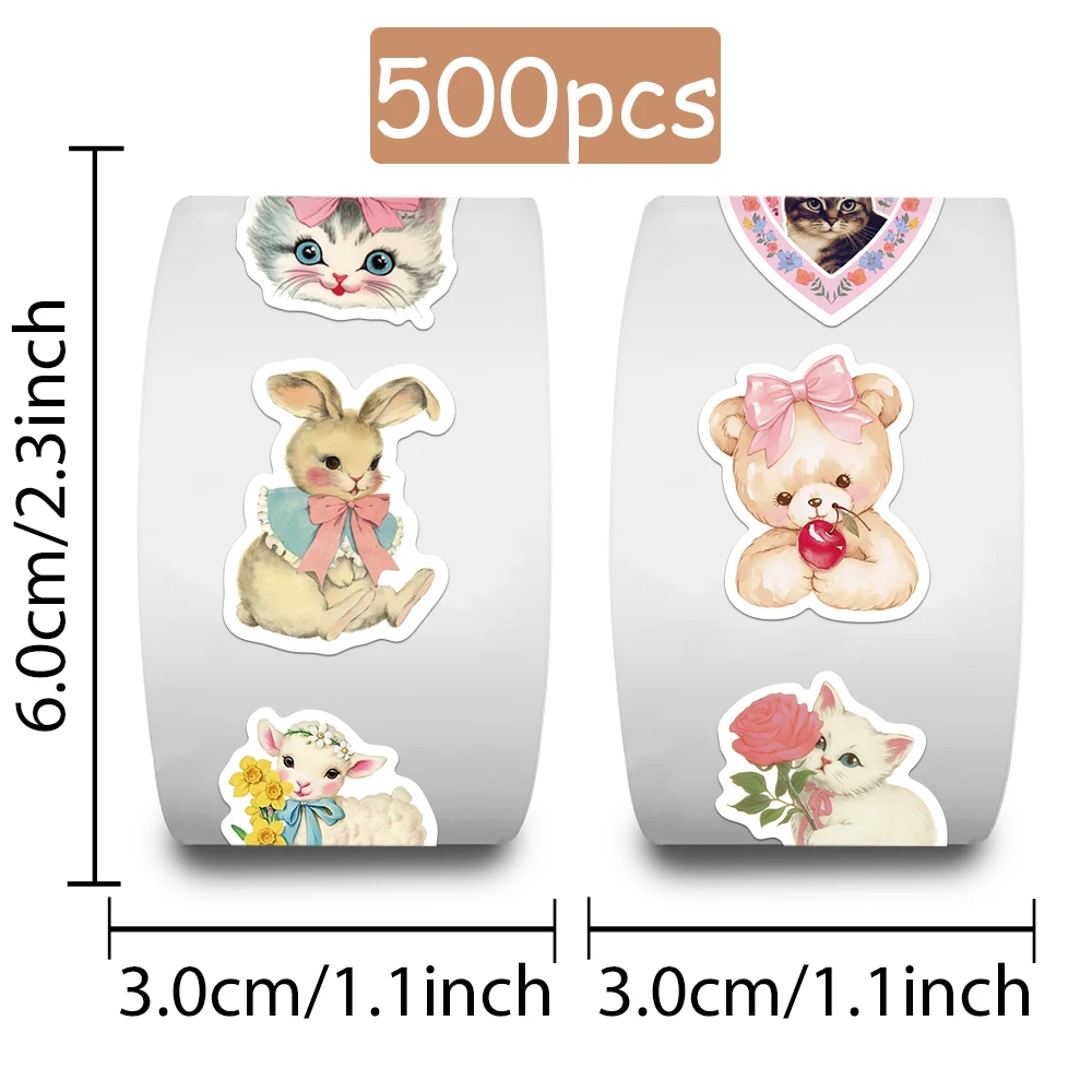 500개 빈티지 동물 클립아트 롤 스티커 데칼 (노트북, 스크랩북, 스케이트보드, 여행 가방, DIY 그래피티, 감성 스티커)