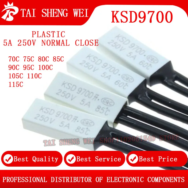 

10PCS KSD9700 5A 250V 70C 75C 80C 85C 90C 95C 100C 105C 110C Normal Close Thermostat Thermal Protector fuses Temperature Switch