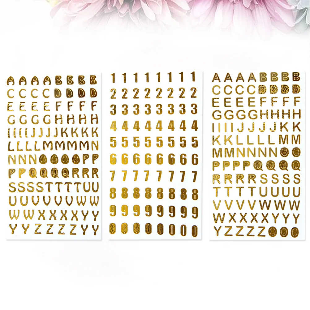 

3 Sheets Decorative Stickers for Cards Notebook Gold Kids Scrapbook Decals Letter Crafts