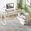 Desk with Drawers, 55 Inch L Shaped Computer Desk with Storage Shelves, Corner Desk with Removable Monitor Stand, Study 2