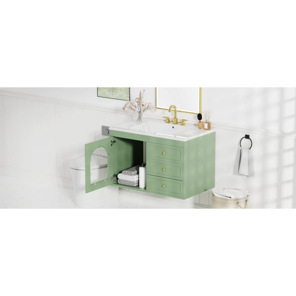 30x18x19.6 Inches Elegant Floating Bathroom Vanity Sink and Cabinet Combo-1 Door and 2 Drawers