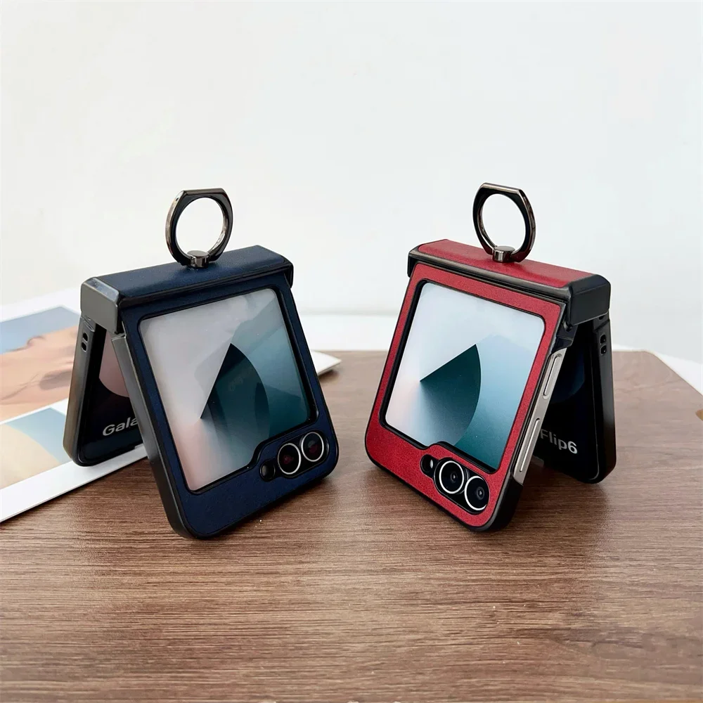 Luxury Leather Phone Case with Ring Holder Stand and 3-in-1 Protection