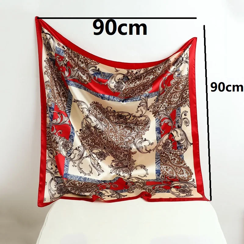 90*90CM Women's Silk Scarf Foulard En Satin Luxury Silk Scarf Neckerchief Purse Silk Square Scarf  SJ02 2