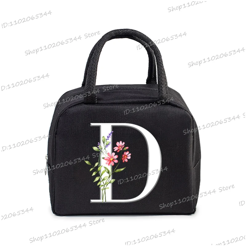 1Pc Portable Lunch Bag Wildflower Alphabet ABCD..Cooler Ice Pack Lunch Box Insulation Package Insulated Thermal Unisex Bag