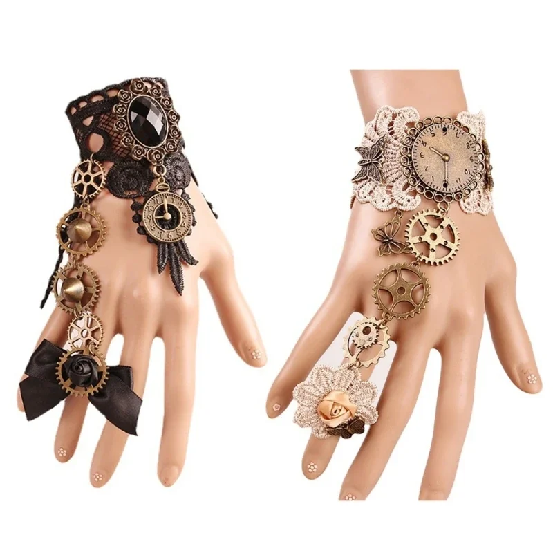 Hand Ornament Bracelet Rings Jewelry Medieval Finger Rings Wrist Guard for Women Steampunk Cosplay Accessories R7RF