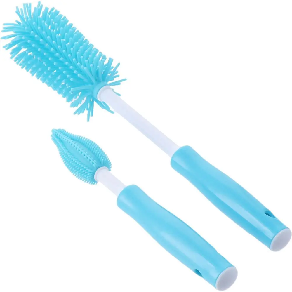 

Blue Silicone Bottle Cleaning Brush Soft 12" Long Handle Bottle Brush Cleaner Set Water Bottles Cleaner Vase, Glassware