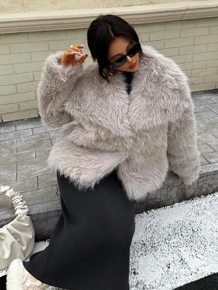 Faux Fur Coat Plush Fluffy Women's Jacket 2026 Winter Spring New Outerwears Long Sleeve Lapel Loose Thick Warm Coats