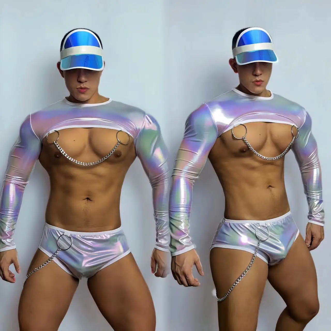 

Muscle Man Gogo Dancing Clothes Bar Club Male Jazz Pole Dance Costume Sexy Laser Tops Shorts Party Ds Dj Rave Outfit