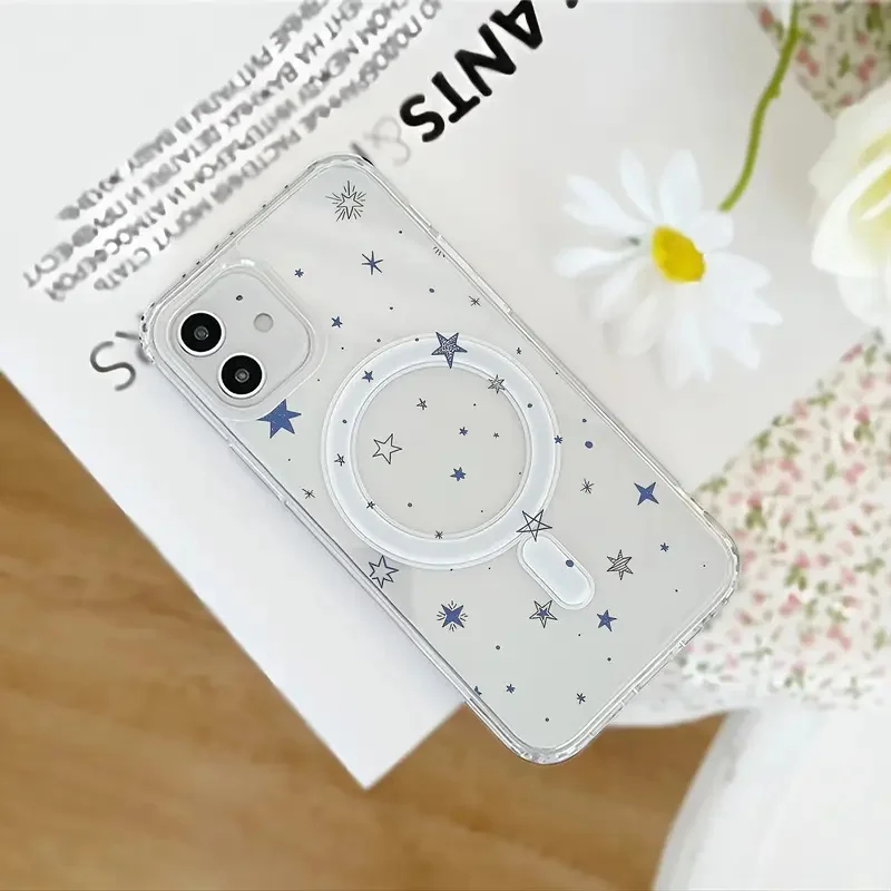Blue Little Star Magsafe Magnetic Phone Case with Wireless Charging Support - Clear Cover