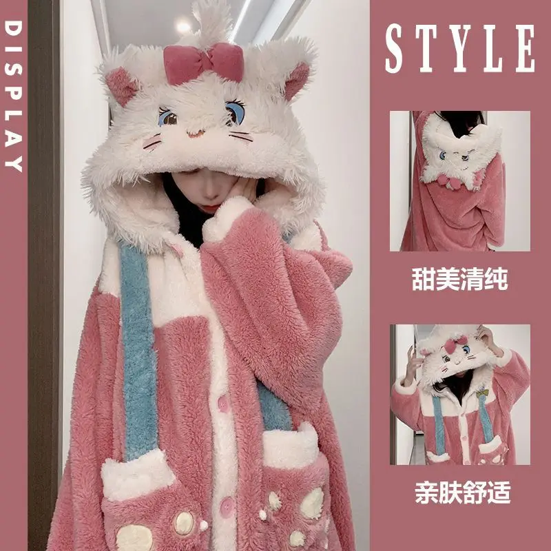 

Kawaii Sanrio Anime Hobby Hello Kitty Winter Cartoon Flannel Pajamas Girls Plus Velvet Pajamas and Pajamas Two-Piece Set