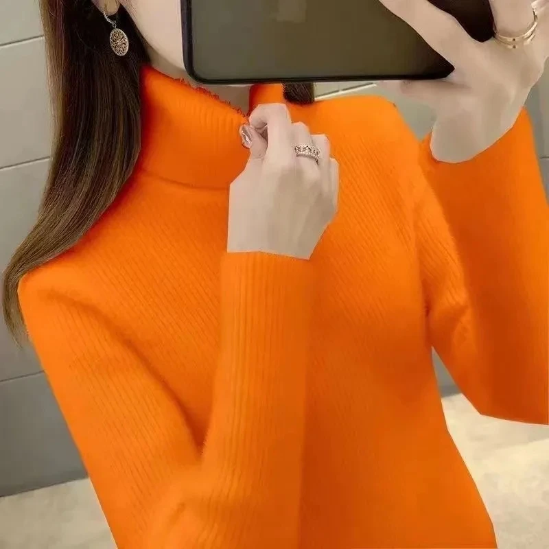 

New High-Necked Leisure Pullover Sweaters Outer Wear Women Autumn Winter Thick Slim Long-Sleeved Soft Warm Bottoming Sweater