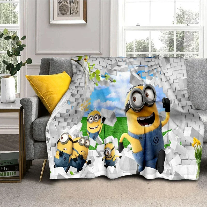 Kawaii Despicable Me Minions Soft Flannel Blankets,Throw Blanket Comfortable Blanket for Picnic Beds Sofa Home Bedroom Kid Cover 2