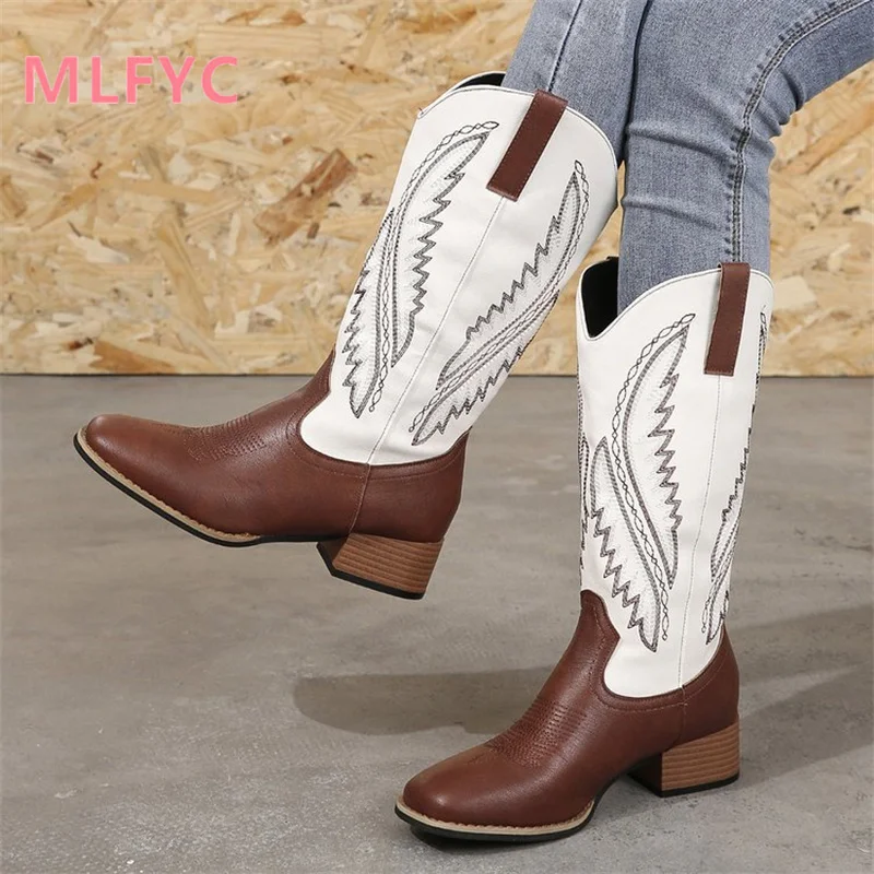 Women's Thick Sole Thick Heel Long Boots ladies Soft Sole Lightweight Comfortable Mid length Boots Retro Ethnic Style Boots