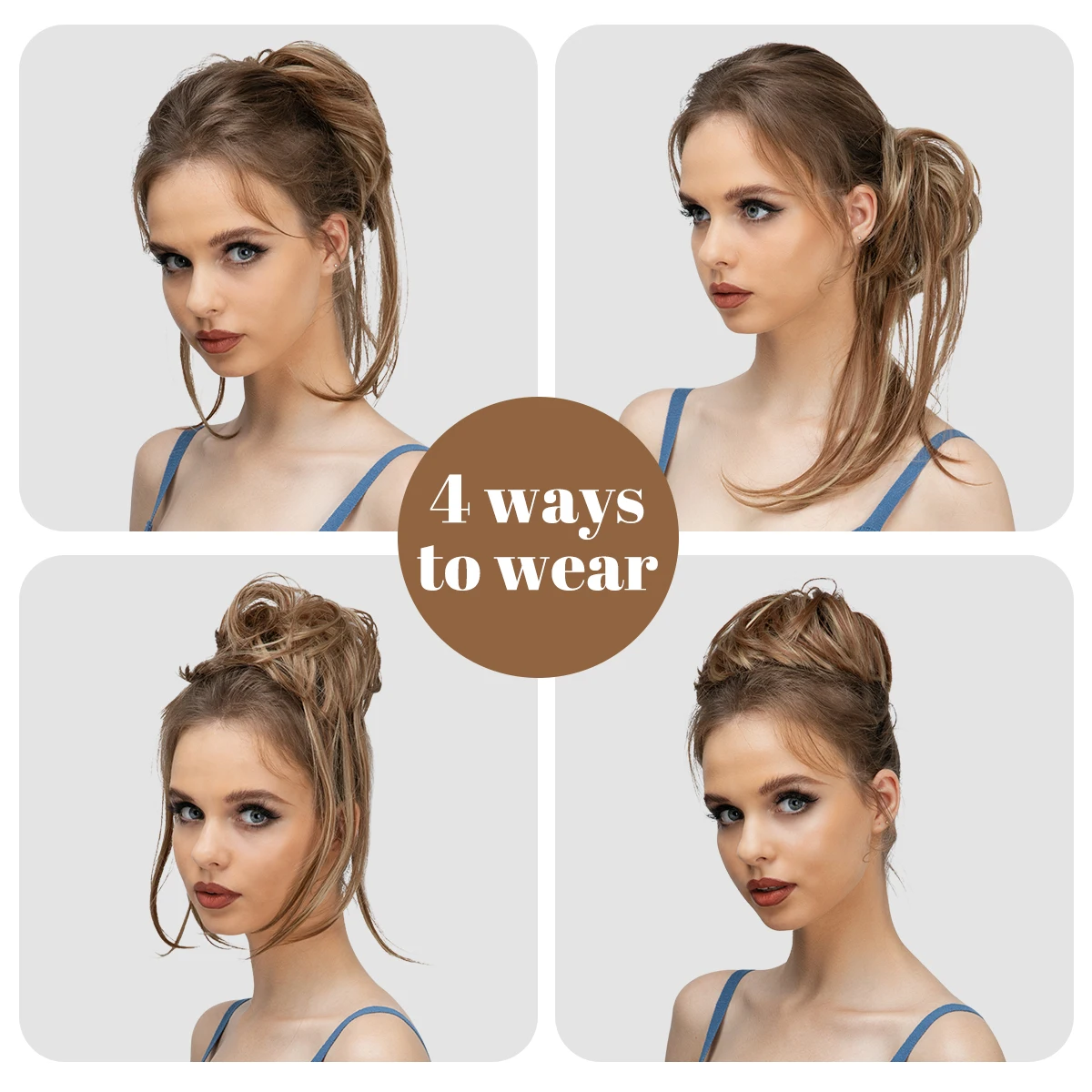 Synthetic Elastic Curly Messy Bun Hairpiece Scrunchie - Black, Blonde, Brown Natural Faux Hair Chignon Band Updo