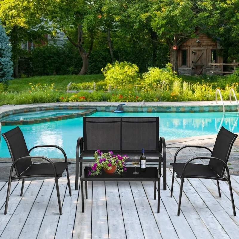 4 PCS Patio Furniture Set Sofa Coffee Table Patio Seating Set Garden Deck  furniture  cafe table 4