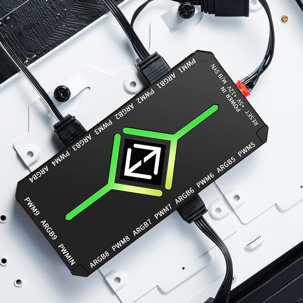 1 To 9 3 in 1 5V 3 Pin ARGB Controller Cooling Fan Hub with Remote PWM ARGB Fan Hub for 5V Addressable ARGB Computer PC Case Fan