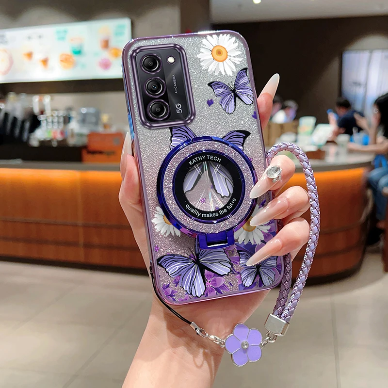 Purple Butterfly Plating Bracelet Holder Phone Case Cover