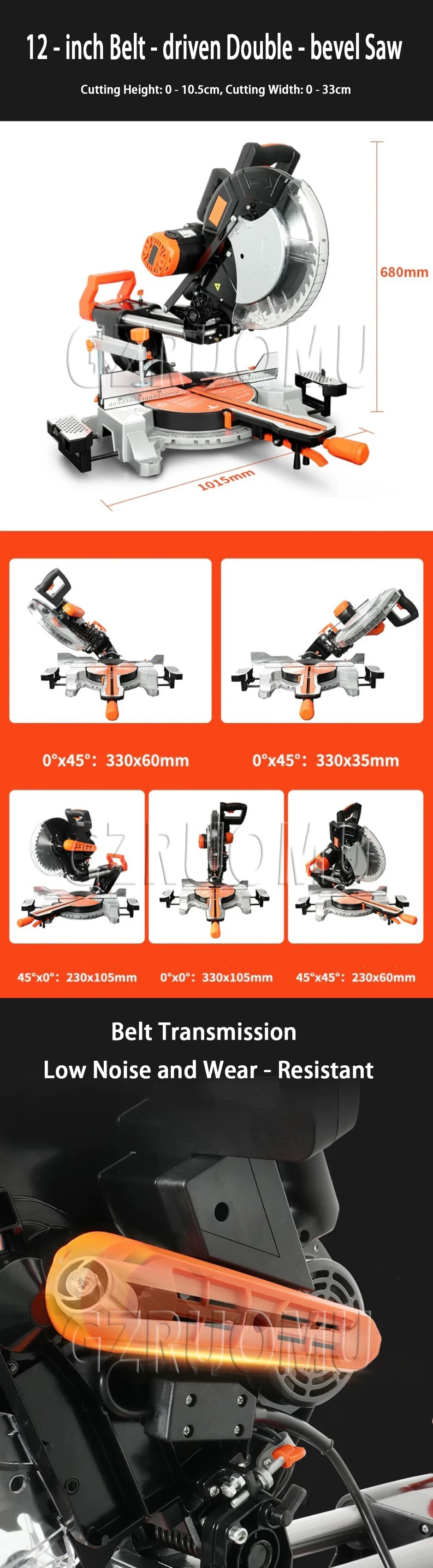 Wood & Aluminum Cutting Tool 12 Inch (305mm) Sliding Miter Saw - Single Bevel 45