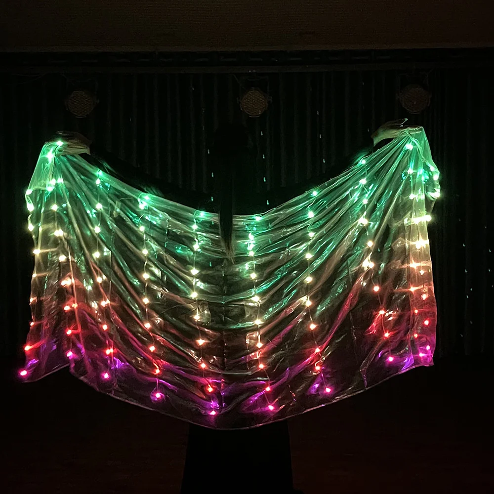 

Led Light Silk Veils Performance Props Accessories Rainbow Color Rectangle Veil Silk Belly Dance Circus Costumes Festival Show