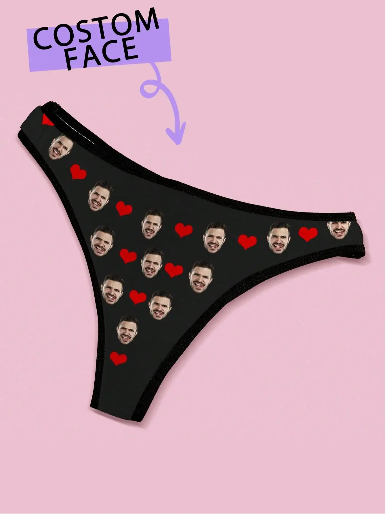 Custom Face Womens Thong Personalized Photo Underwear Funny Custom Womens Thong Panties Five Sizes Available Gift for Her