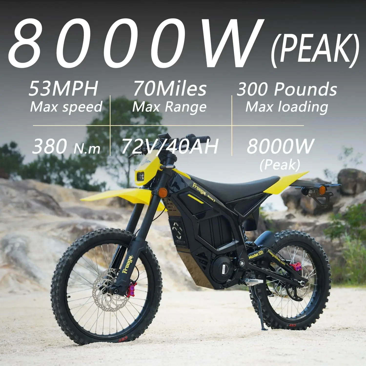 Freego Nova 5 Electric Dirt Bike Mid-Drive Motor 8000W 53MPH Electric Motorcycle Bike for Adults Hydraulic Brakes Off-Road Bike