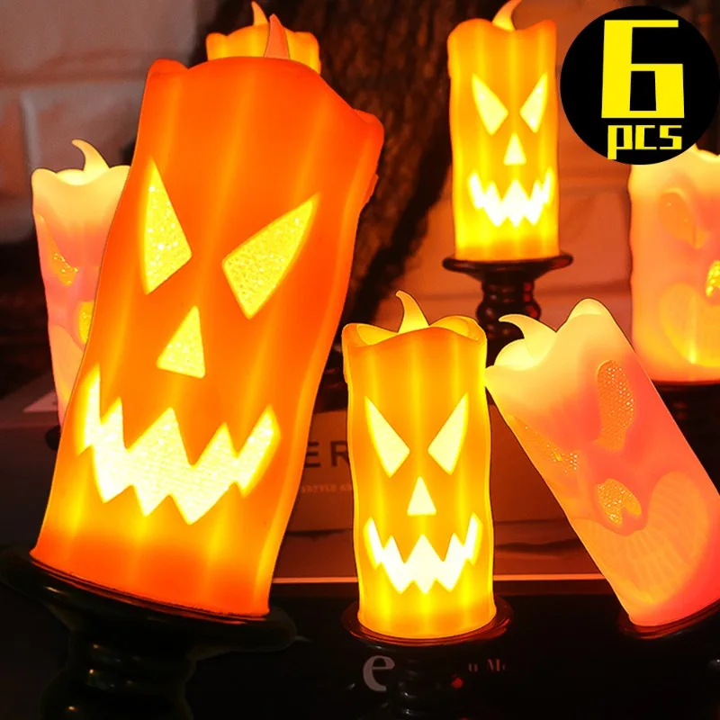 

6/1 шт., электронная беспламенная свеча в виде тыквы на Хэллоуин