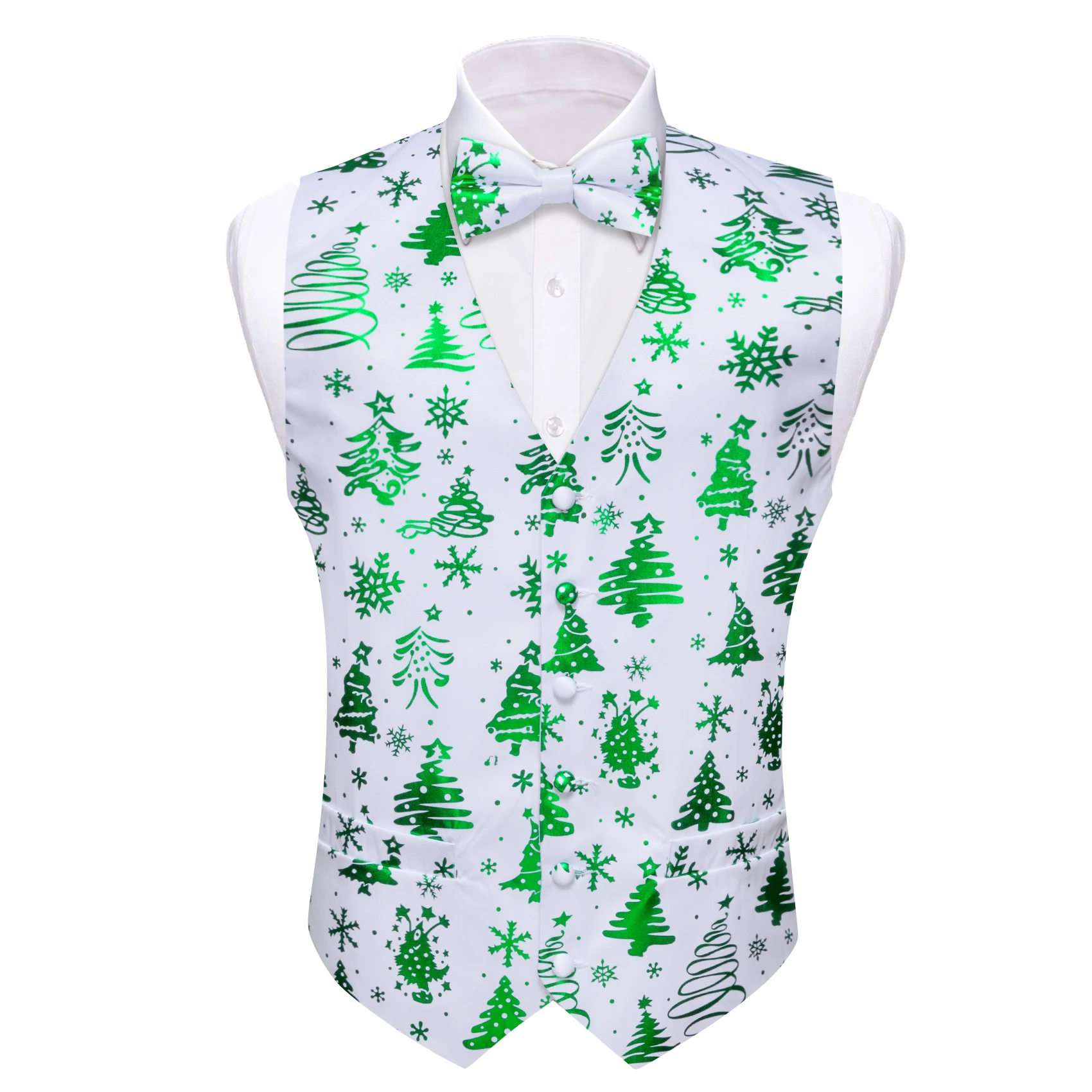 Christmas Mens Vest Silk White Red Blue Green Snowflake Gift