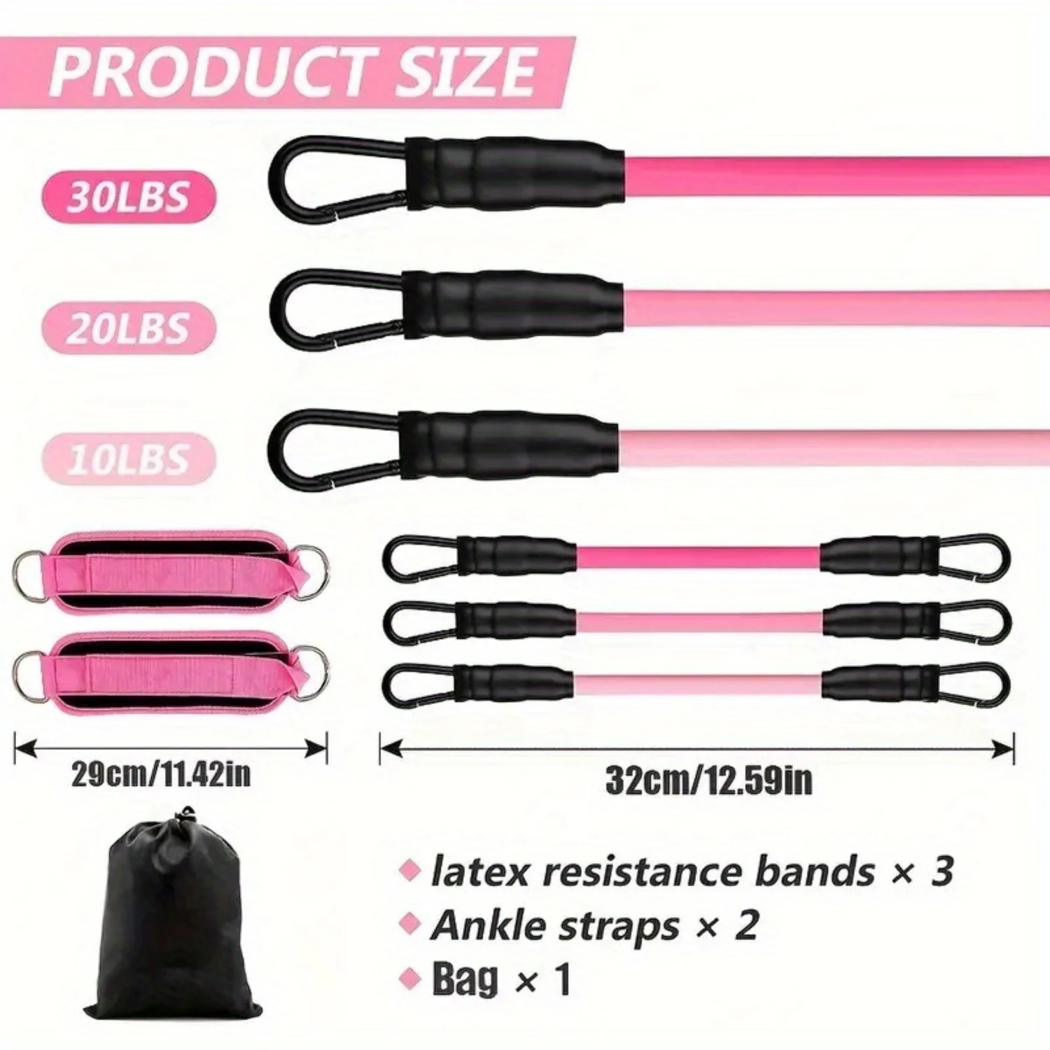 Universal Polyester Fitness Ankle Straps Set with 3 Resistance Bands, 2 Ankle Cuffs for Leg and Glute Exercises, Muscle Toning -