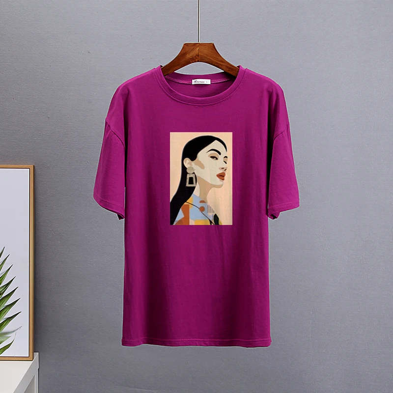 Hirsionsan – t-shirt en coton imprimé pour femme, haut Chic, ample, décontracté, esthétique, surdimensionné