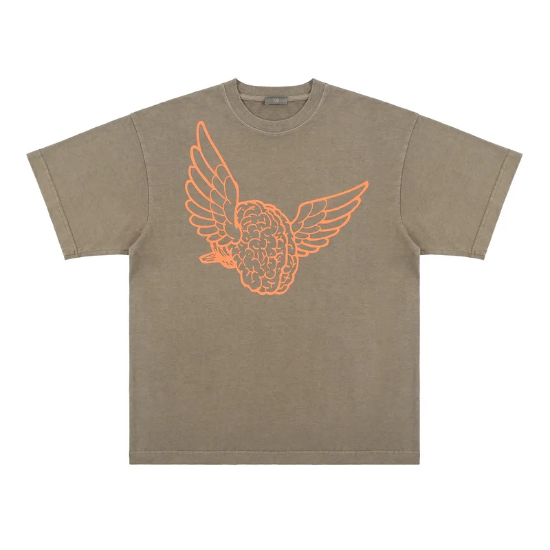 

Summer Style Brain Wings Printed Women Men Short Sleeve T shirt Hiphop Oversized Men Casual Cotton T shirt