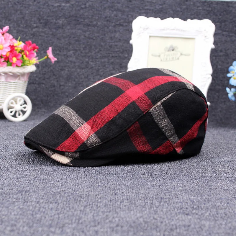Spring Autumn Hats Adjustable Plaid Beret Hats Men Women Unisex Plain Berets Hat Peaked Cap Casual Forward Caps beret hat woolen beret casual hat