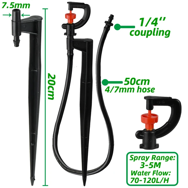 Sprycle 5pcs 1/4" 360° Rotating Micro Watering Irrigation Sprinkler Sprayer 20cm Stake Barb Connector Lawn Farm Greenhouse Plant 3