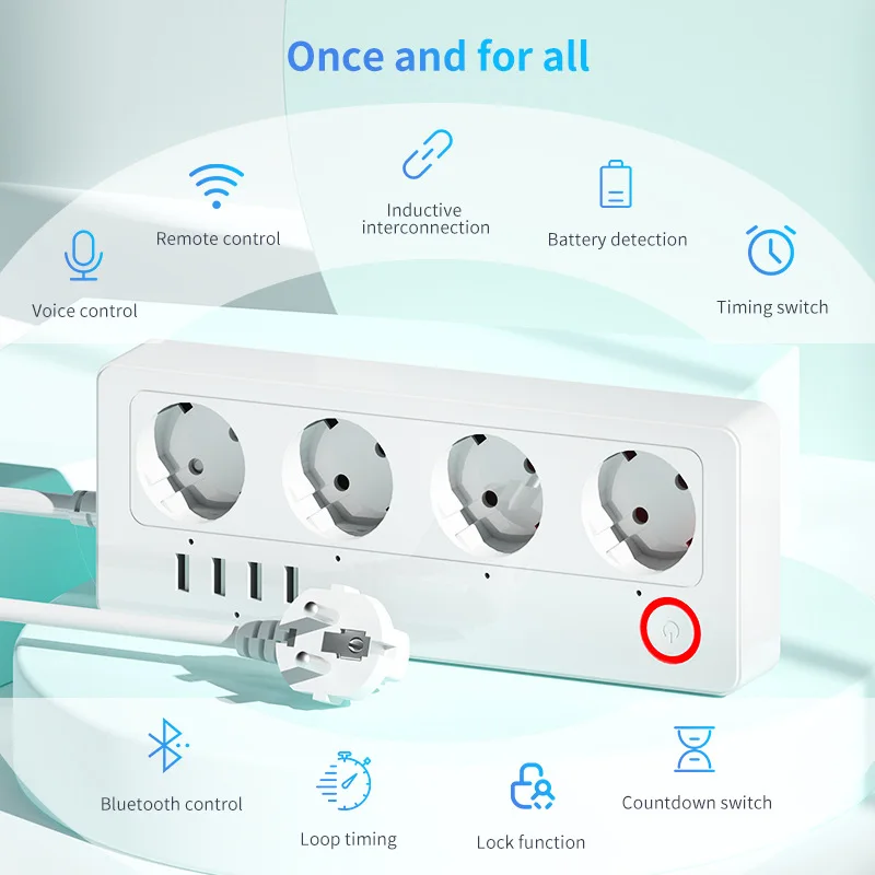 MIUCDA Faixa de Energia Inteligente Wifi com 4 Tomadas 4 Portas USB Filtro  de Linha Cabo de Extensão de 1,5 m Tomada Inteligente Protetor Eletrônico  Bivolt Funciona com Alexa, Google Home Tuya