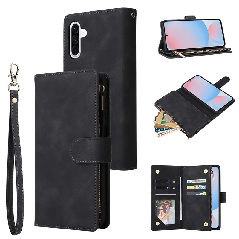 Premium Flip Leather Phone Case with Zipper Wallet and Card Holder