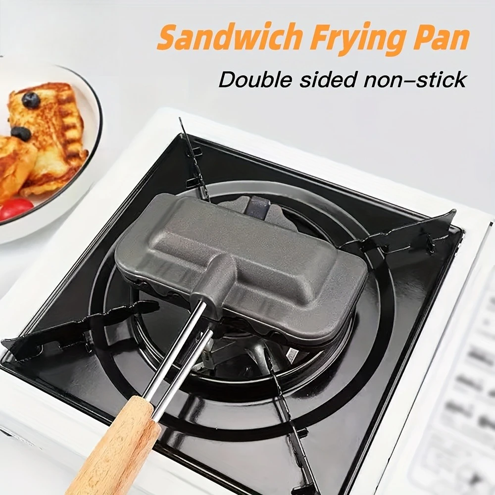 Aluminum Alloy Dual-Surface Non-Stick Sandwich Maker with Detachable Grill Clamp & Toast Mold Double-Sided Breakfast Press Stove