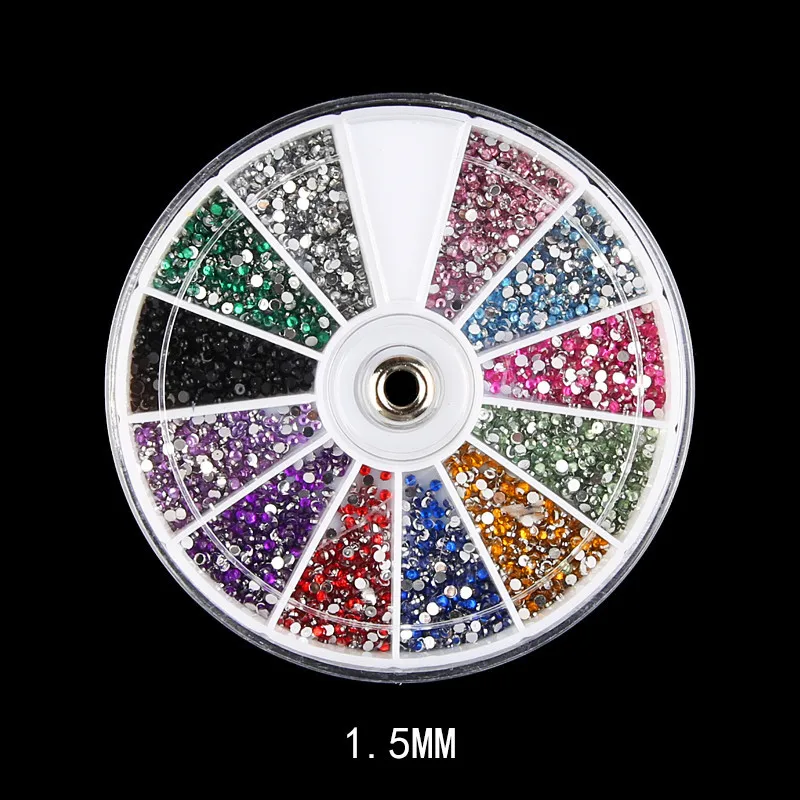 혼합 12 색 1.5MM,2MM,3MM 빛나는 돌 3d 네일 라인 석 작은 구슬 매니큐어 DIY 네일 아트 장식 휠 액세서리
