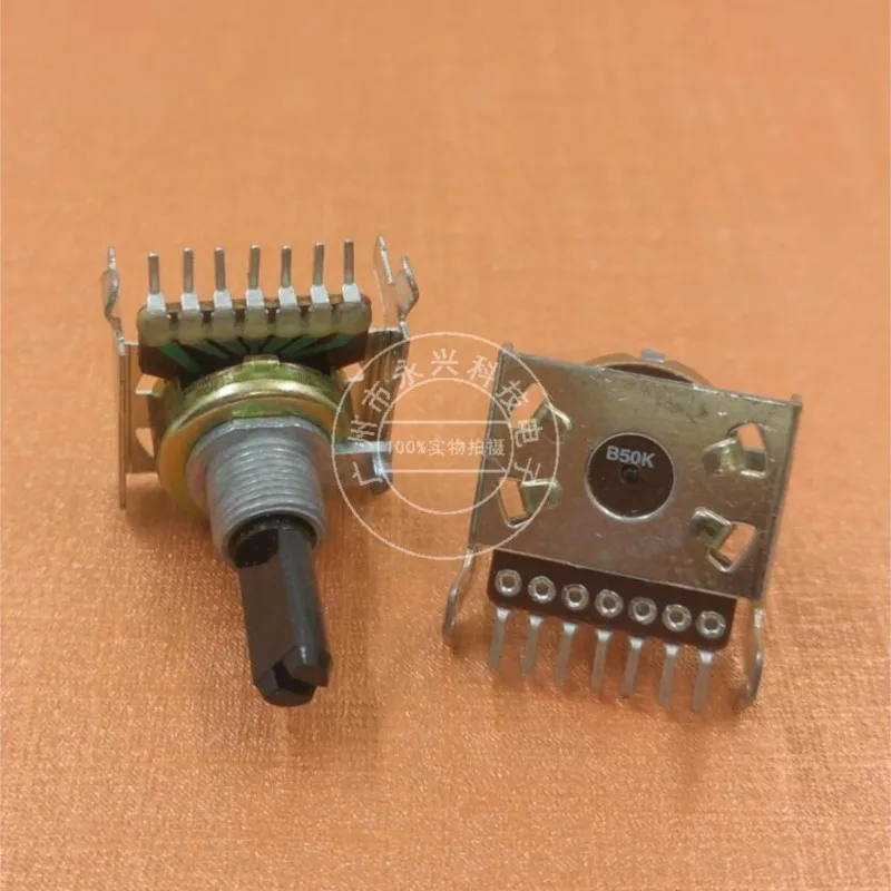 1PCS 1616 Type B50K Horizontal Double B503 Single Row 7 Pin D Shaft Length 20MM Amplifier Audio Volume Adjustable Potentiometer