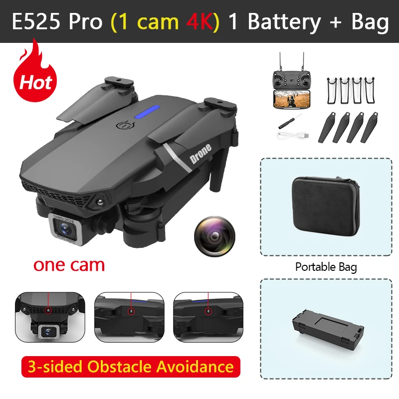 E525 PRO RC Drone with Obstacle Avoidance 4k WIFI Height Hold RC Mini Dron Fpv Dual Camera Follow Me Quadcopter Drones Toys RC Quadcopter for man RC Quadcopter