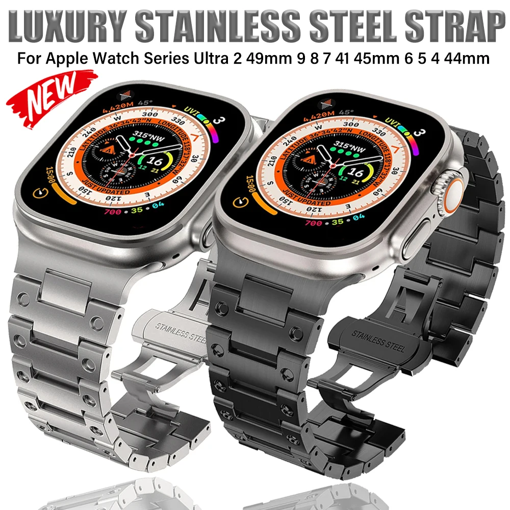 

Браслет из нержавеющей стали для Apple Watch Ultra 2, роскошный звеньевой браслет для iWatch Series 9 8 7 6 5 SE 42 40 мм 38 мм, 49 мм 45 44 мм