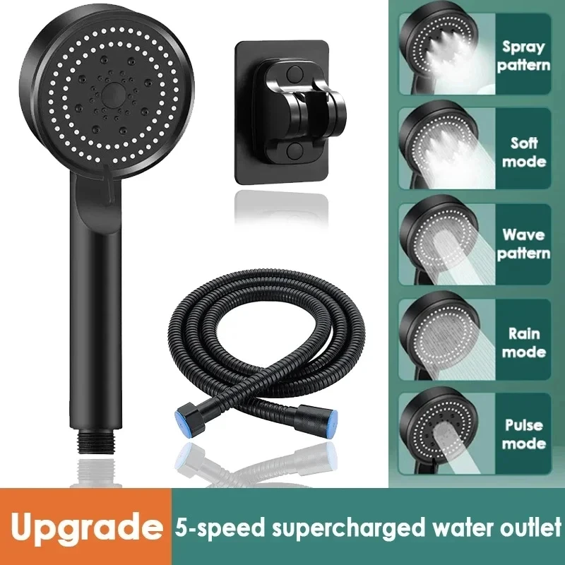 Upgraded Booster Shower Head 5Modes Household Adjustable High Pressure Water Shower Head Handheld Spray Shower Bathroom Supplies